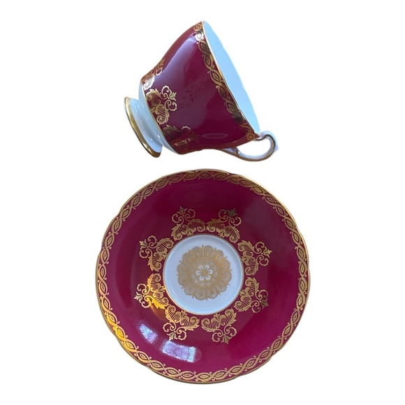 Vintage Rare Paragon fine bone China burgundy red & gold teacup & saucer set - Picture 7 of 16
